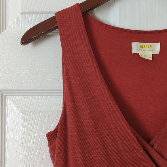 Maeve by Anthropologie Nora Textured Sleeveless Faux Wrap A-line Dress Rust XS - Picture 4 of 15